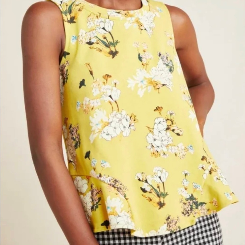 Eva Franco sleeveless yellow floral blouse size Medium